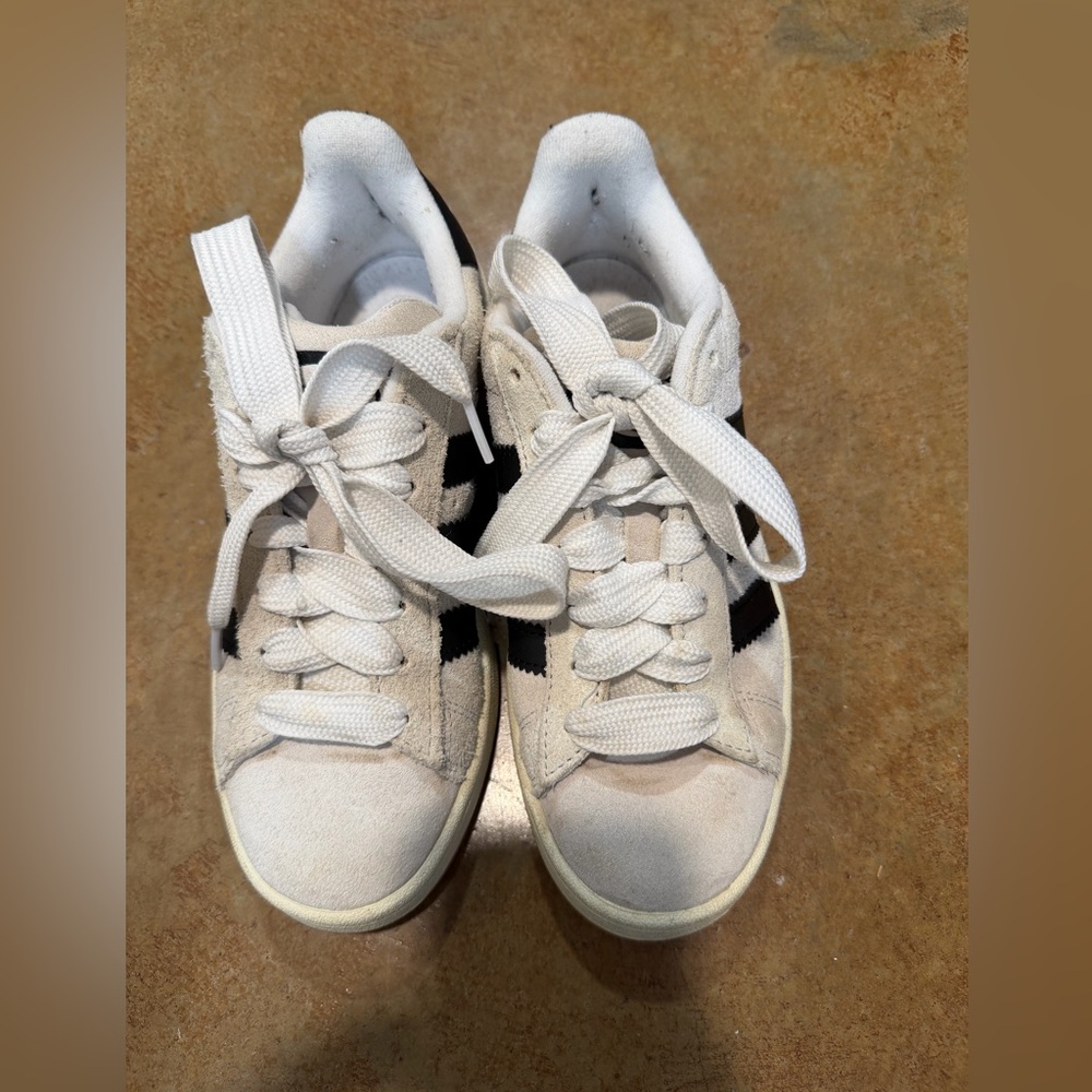 adidas White Canvas Low-Top Sneakers with Black Logo - Picture 2 of 6